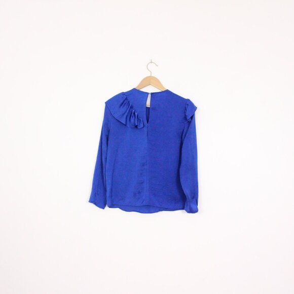 *Topshop Blue Satin Ruffle Blouse - Picture 4 of 5
